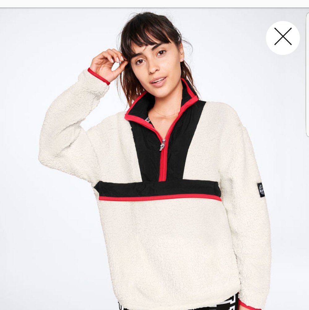 VS PINK EXCLUSIVE PULLOVER 1/4 ZIP SHERPA S